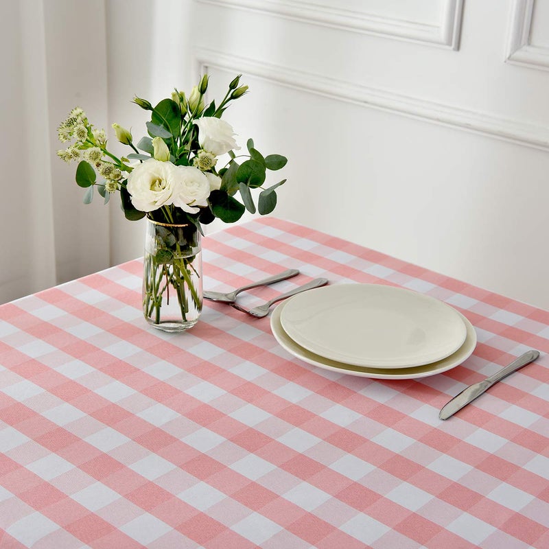 maxmill Rectangle Checkered Tablecloth Waterproof Spillproof Wrinkle Resistant Buffalo Plaid Heavy Weight Table Cloth Gingham Table Cover for Outdoor and Indoor Use, 52 x 70 Inch Pink and White - Image 4